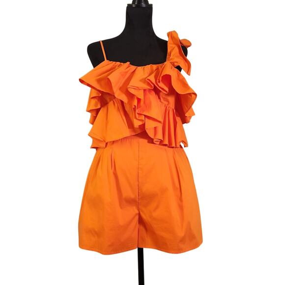 STRUT & BOLT Orange Ruffle Romper, Size Large - Picture 1 of 12